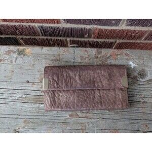 Free People Brown Pebbled Genuine Leather Clutch Organizer Wallet